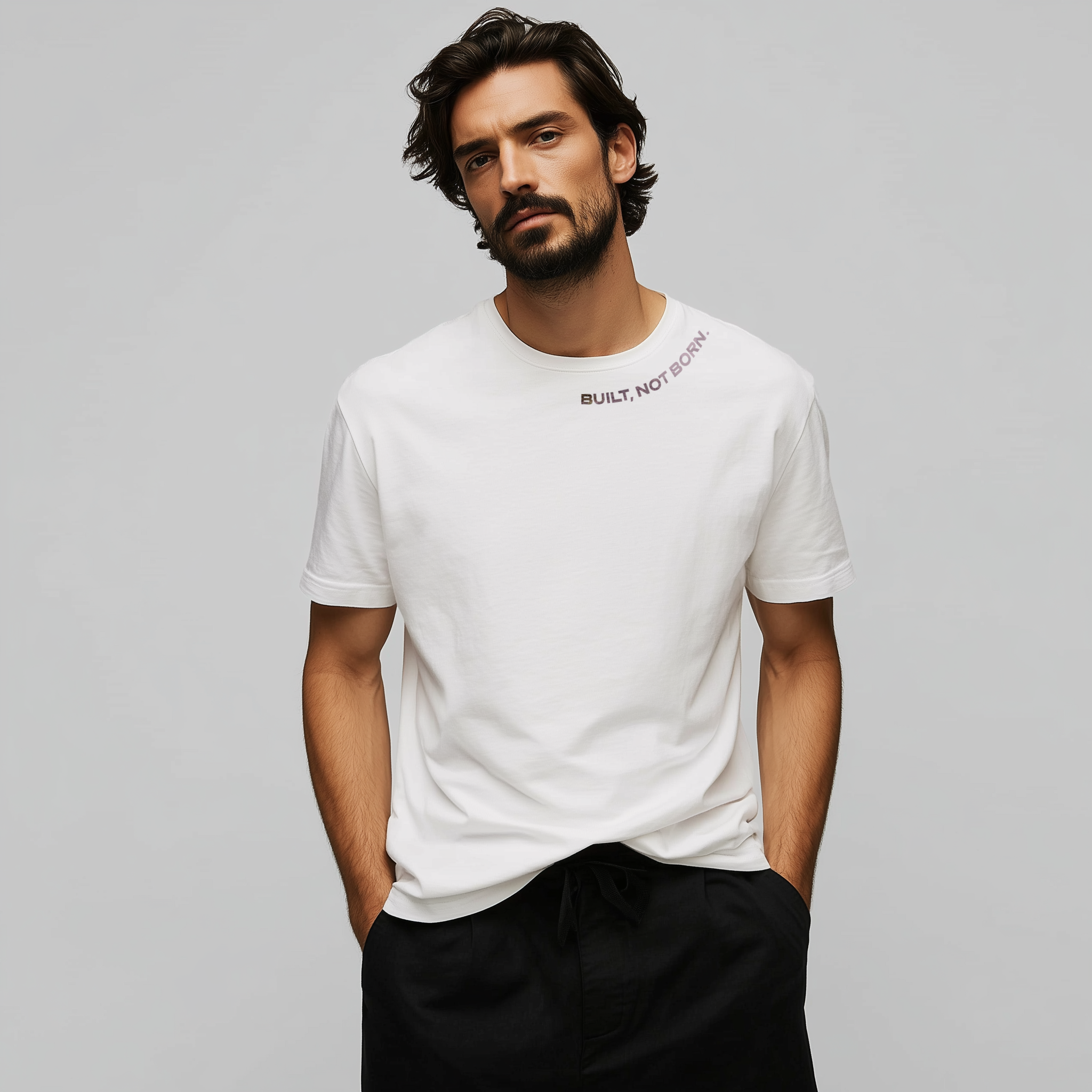 PHATFUNK® BUILT, NOT BORN - White Minimal Regular Fit Tshirt