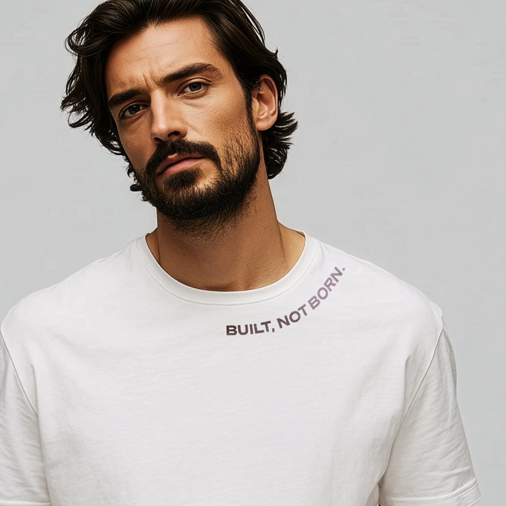 PHATFUNK® BUILT, NOT BORN - White Minimal Regular Fit Tshirt