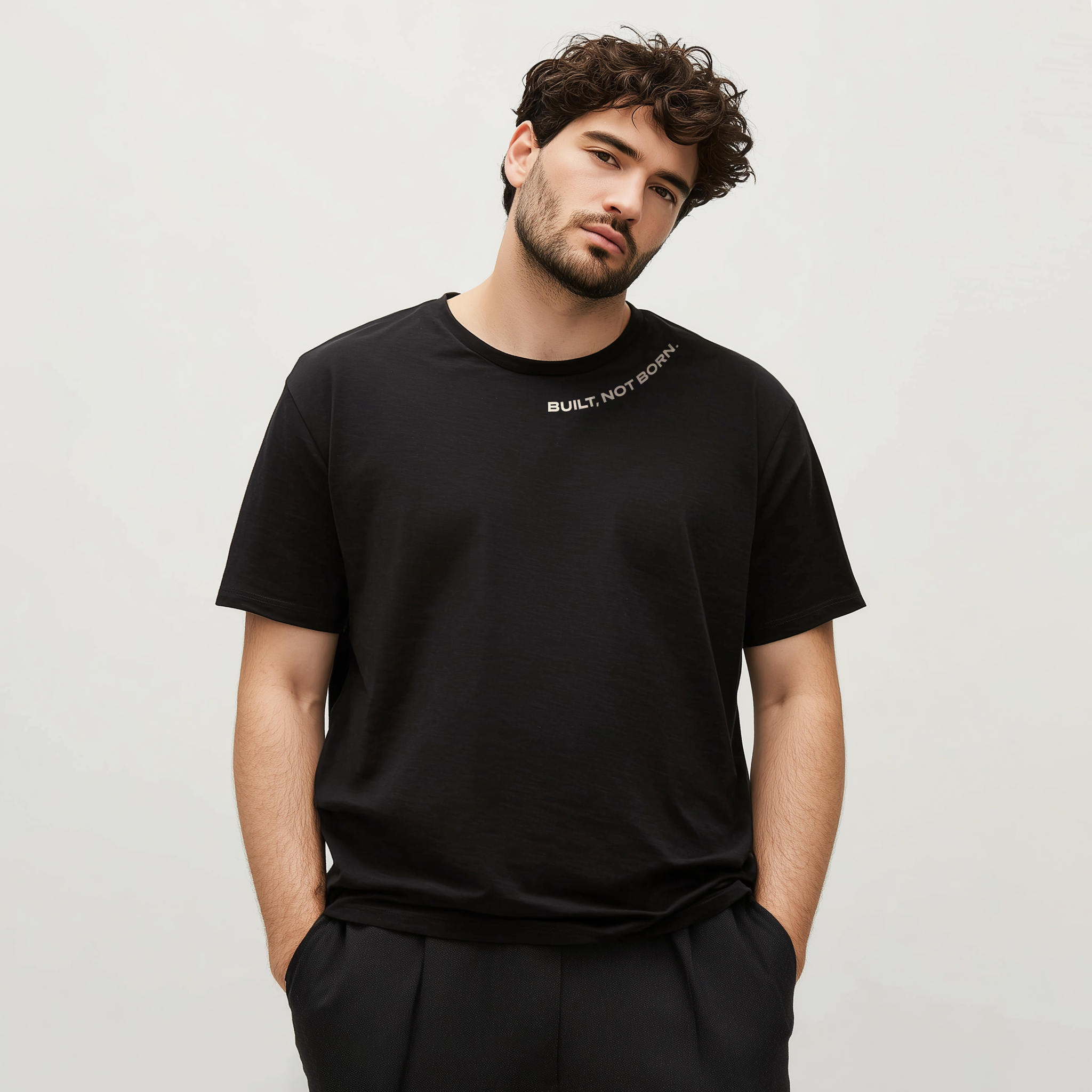 PHATFUNK® BUILT, NOT BORN - Black Minimal Regular Fit Tshirt