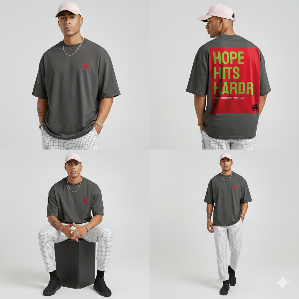 HOPE HITS HARD® TEE Oversized T-shirt Grey