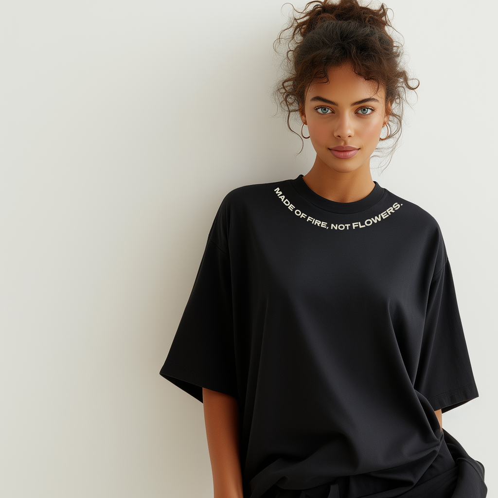 PHATFUNK® MADE OF FIRE, NOT FLOWERS - Oversized Black Tshirt