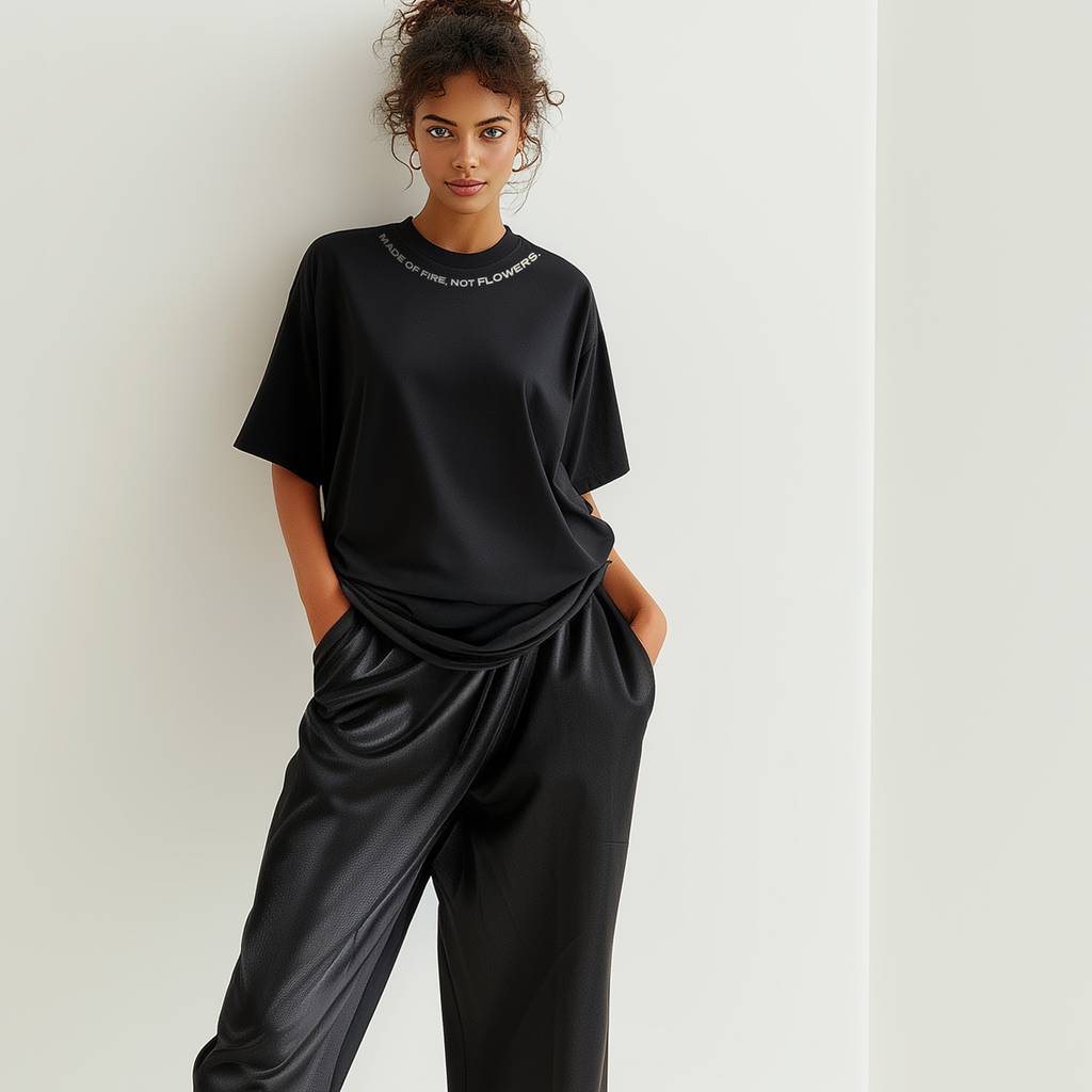 PHATFUNK® MADE OF FIRE, NOT FLOWERS - Oversized Black Tshirt