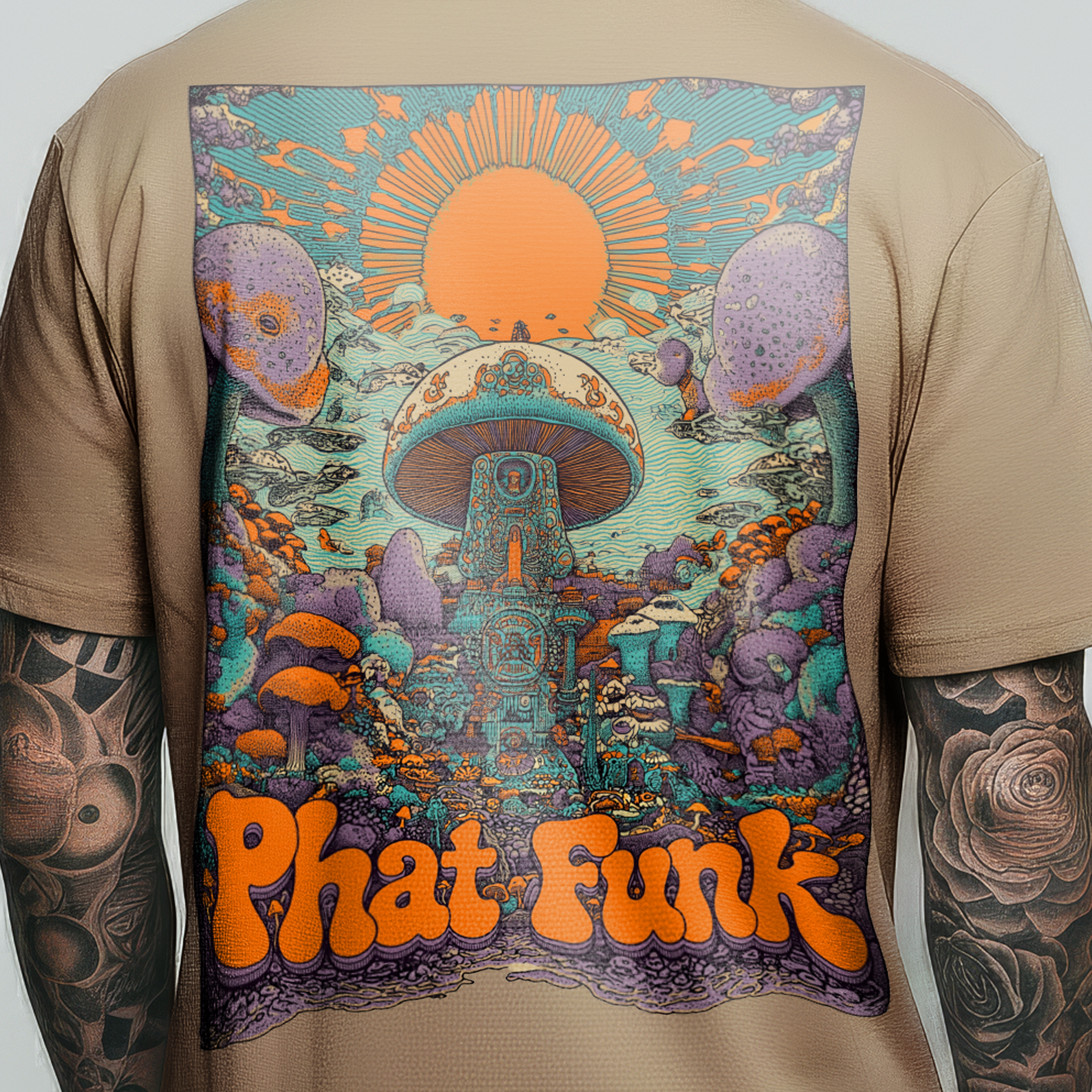 PHATFUNK® MUSHROOM - Regular fit Taupe Graphic Tshirt