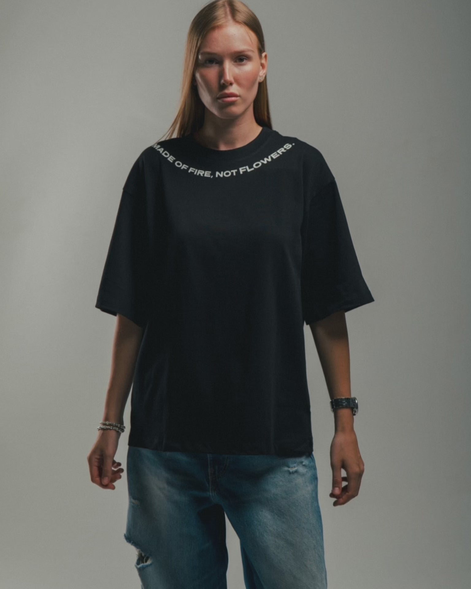 PHATFUNK® MADE OF FIRE, NOT FLOWERS - Oversized Black Tshirt-11