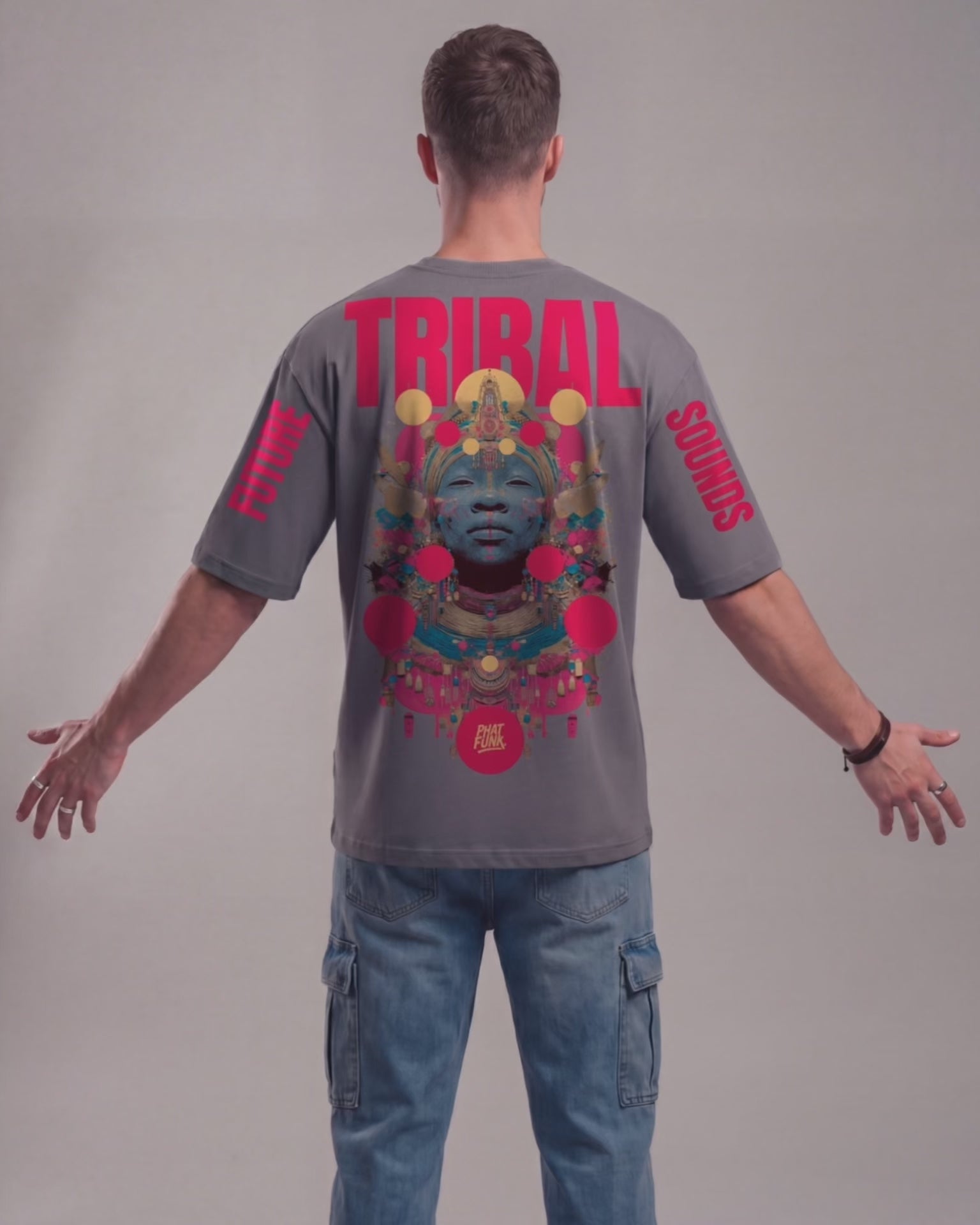 PHATFUNK® Future Tribal Sounds Oversized T-Shirt – Grey-7